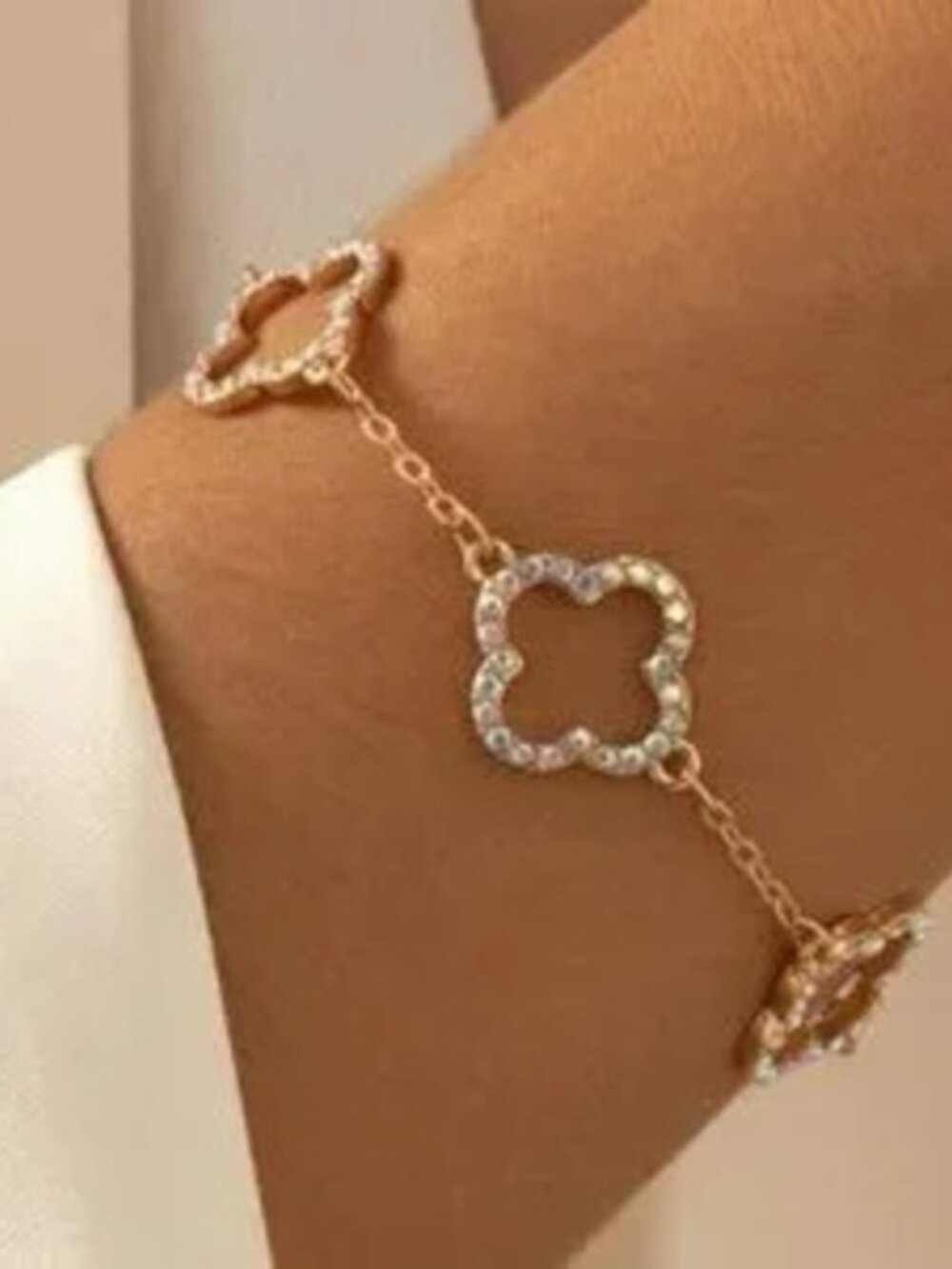 Luxe Vday Valentines Day Iridescent Rhinestone Floral Bracelet